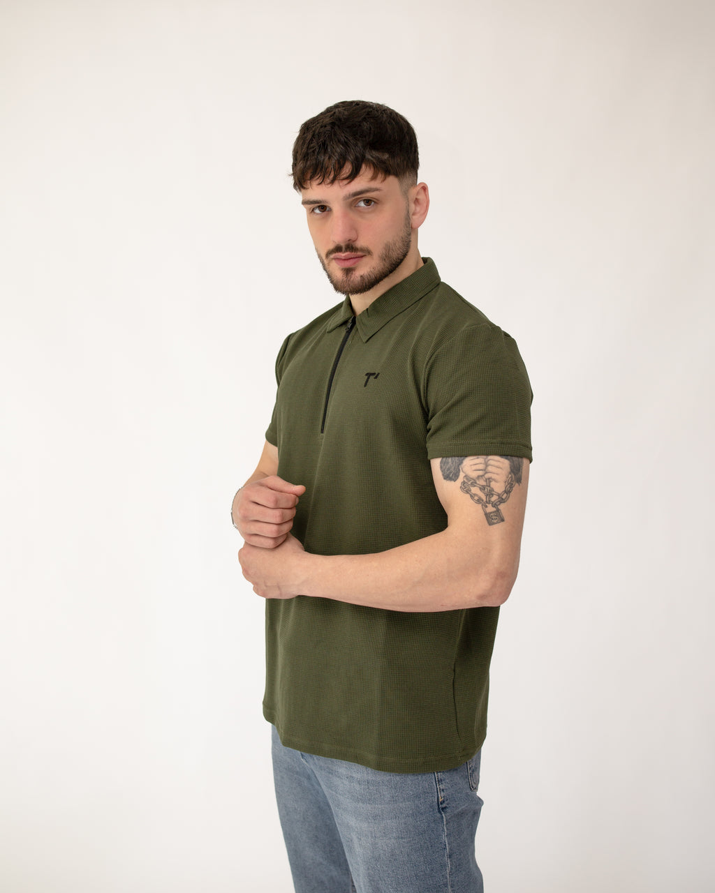 T’omves Haki Fermuarlı Polo Yaka T-Shirt