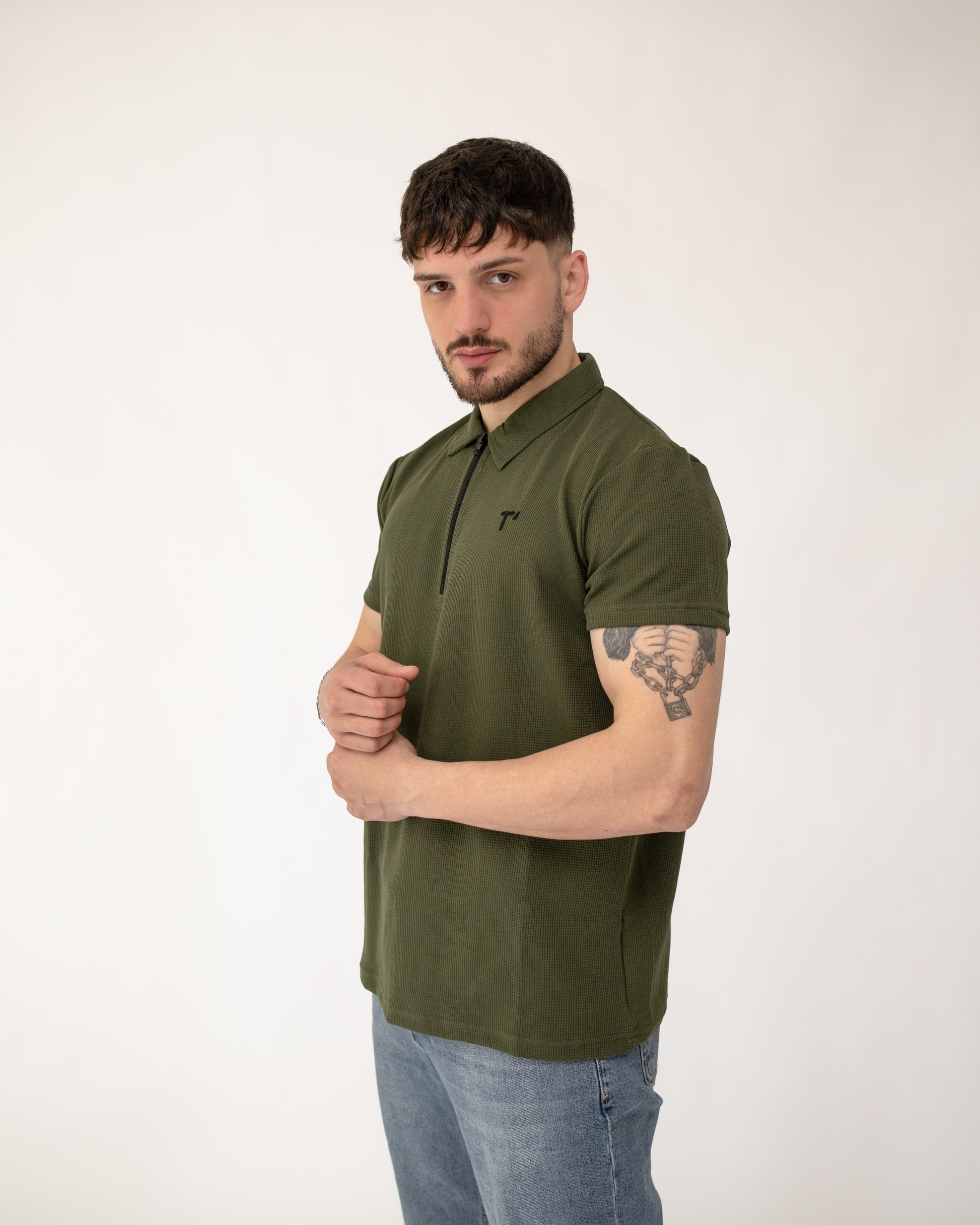 T’omves Haki Fermuarlı Polo Yaka T-Shirt