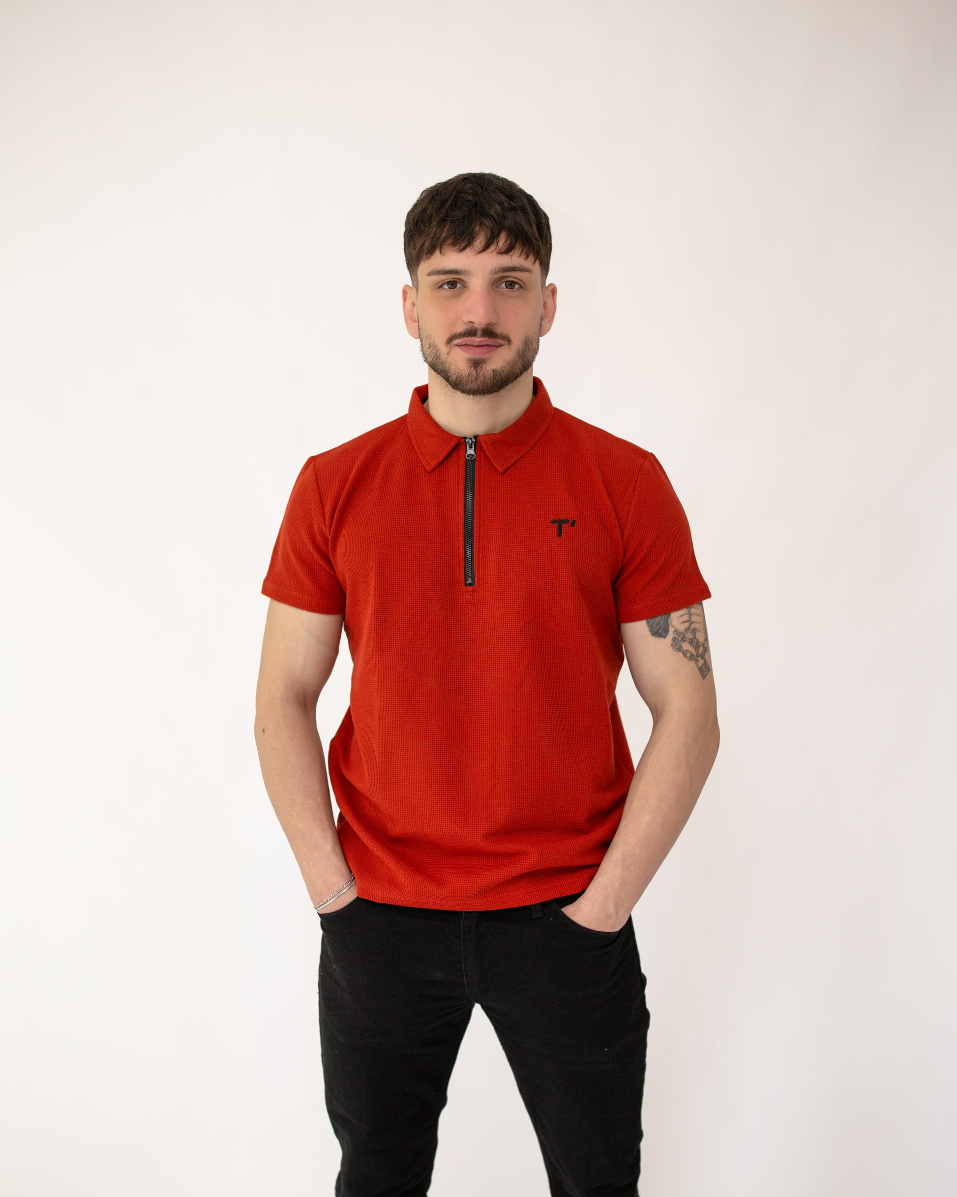T’omves Kiremit Fermuarlı Polo Yaka T-Shirt