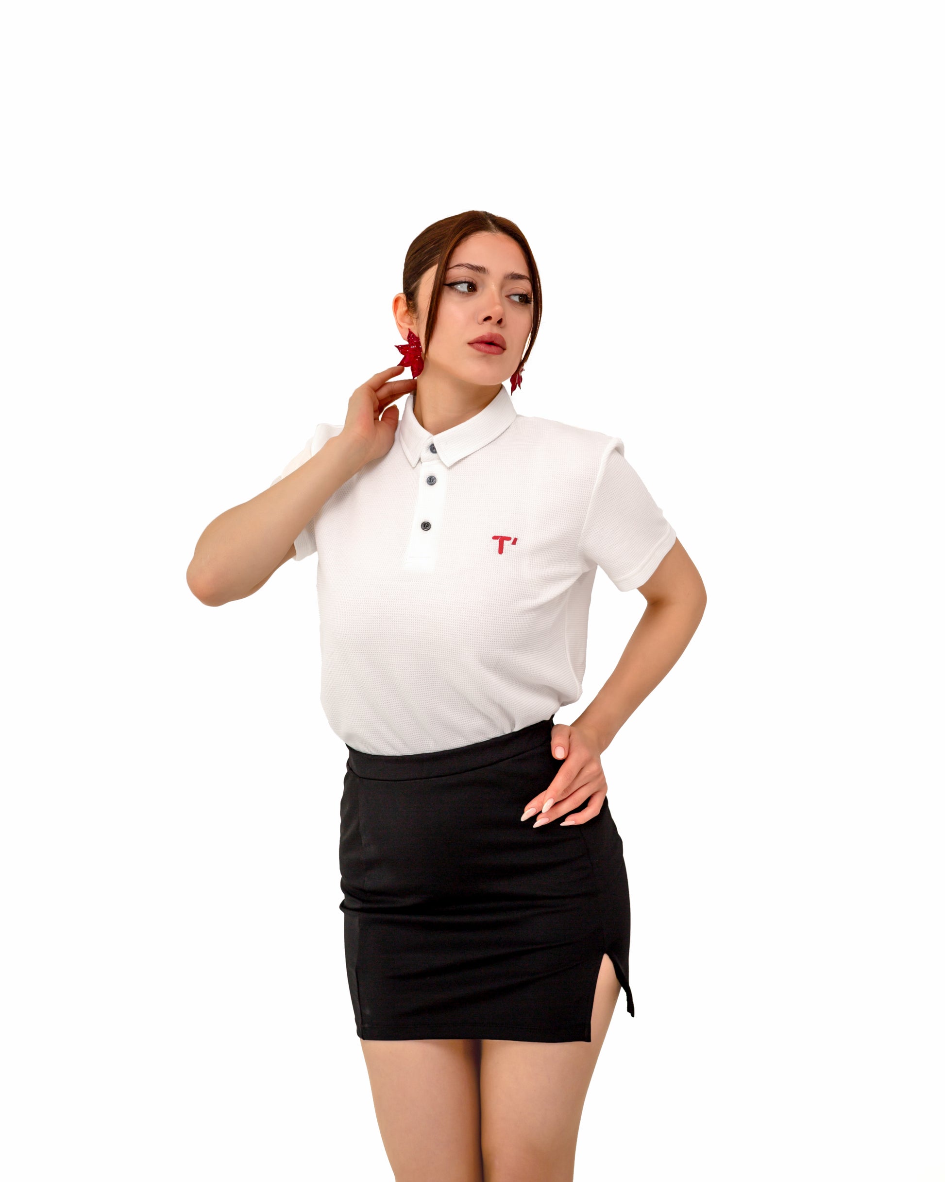 T’OMVES Beyaz Kadın Polo Yaka Düğmeli T-Shirt