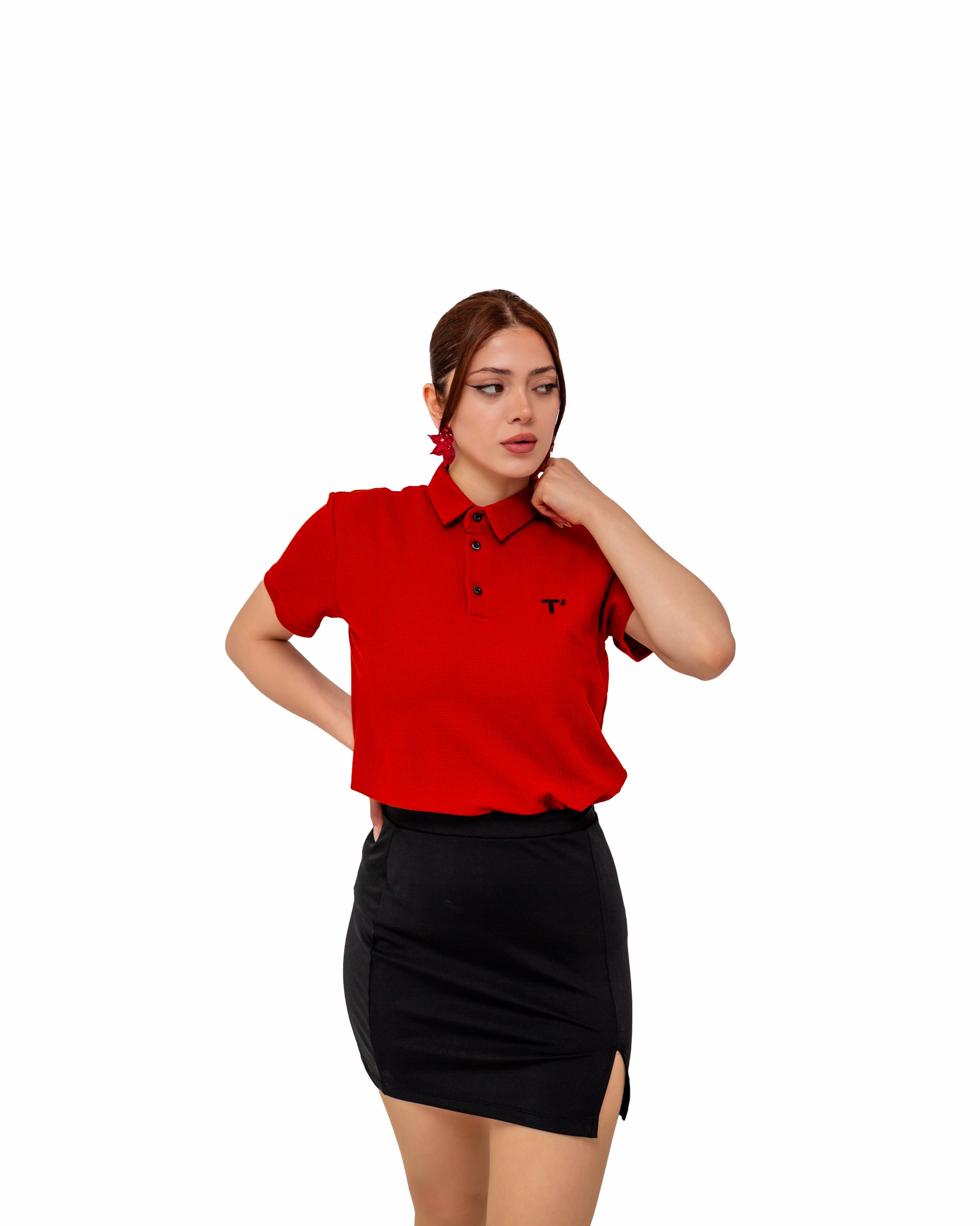 T’OMVES Kiremit Kadın Polo Yaka Düğmeli T-Shirt