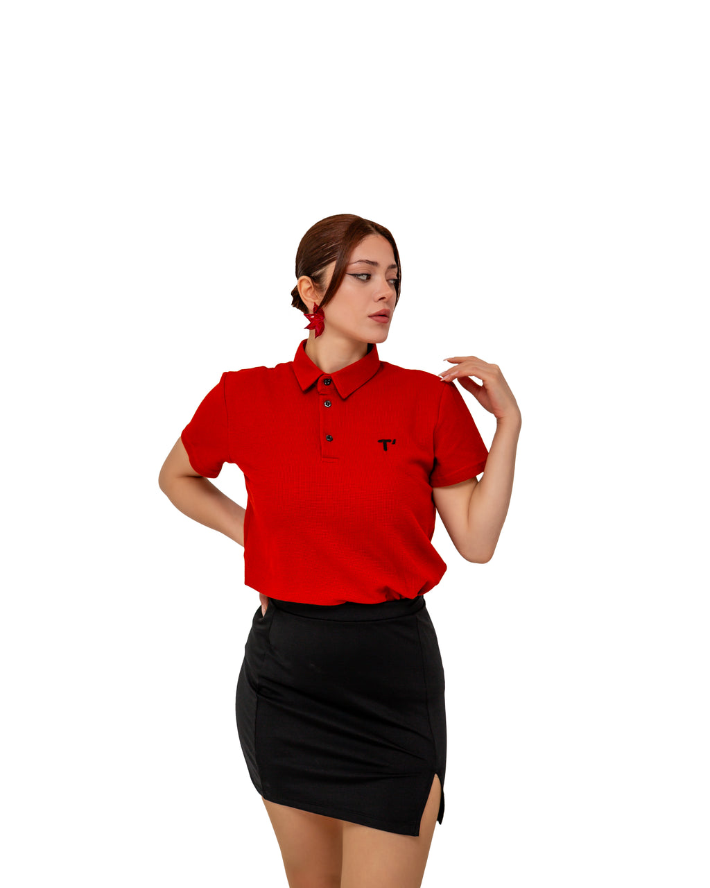T’OMVES Kiremit Kadın Polo Yaka Düğmeli T-Shirt
