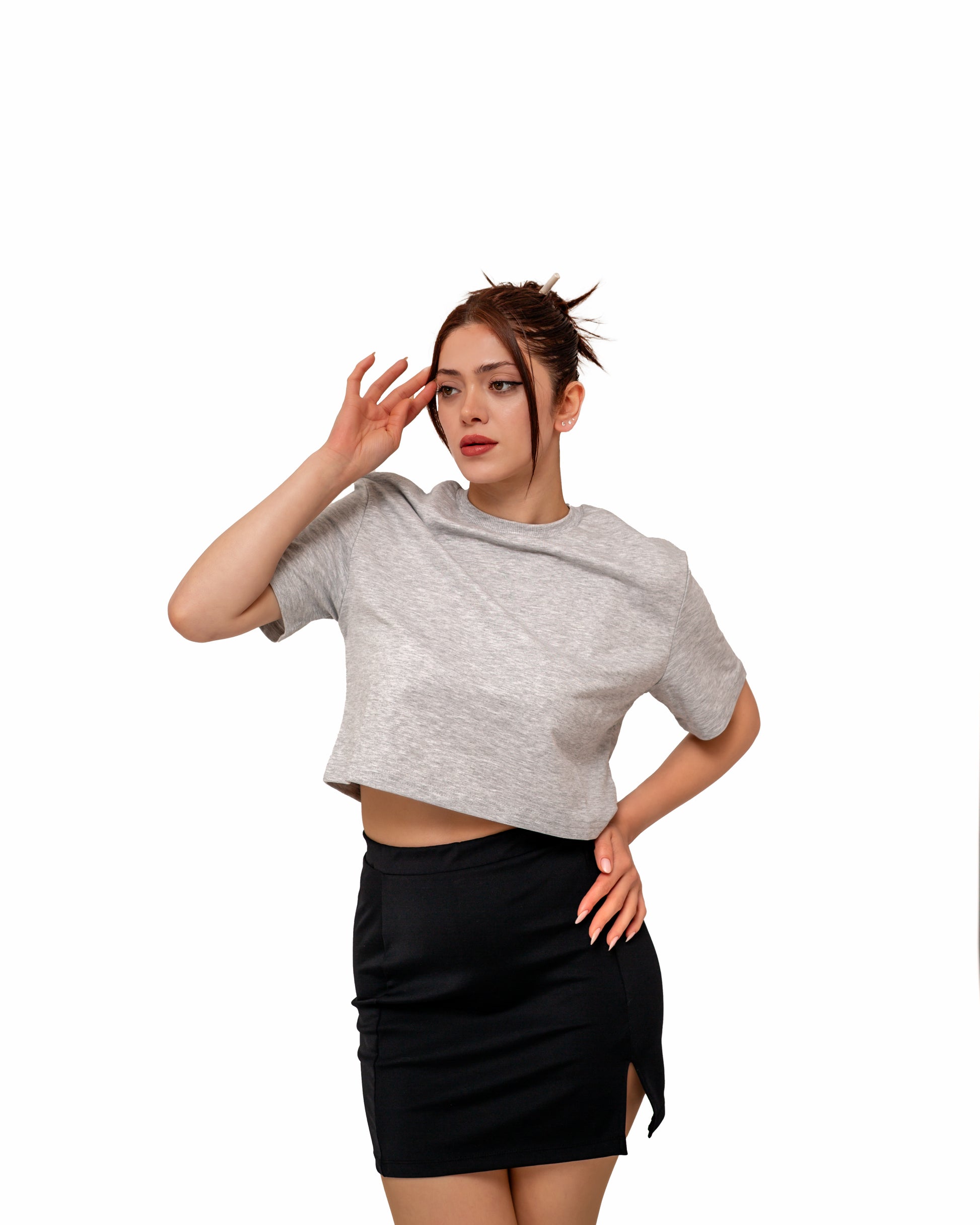 T'OMVES GRİ OVERSİZE CROP TSHİRT