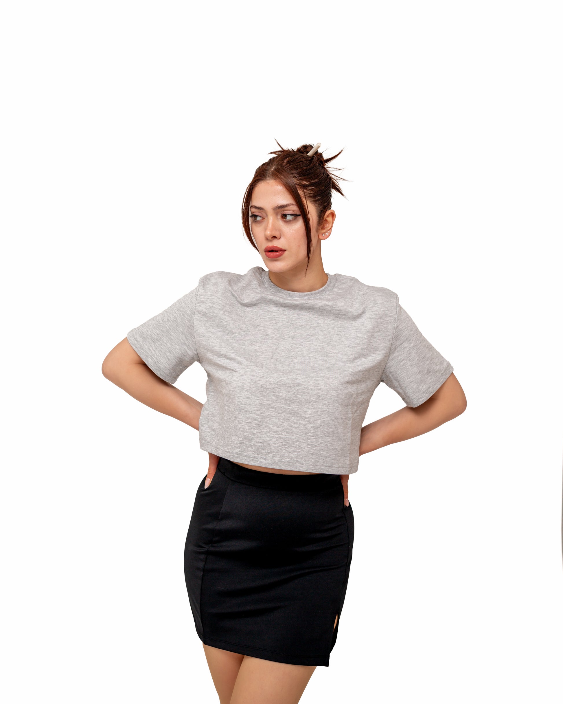 T'OMVES GRİ OVERSİZE CROP TSHİRT