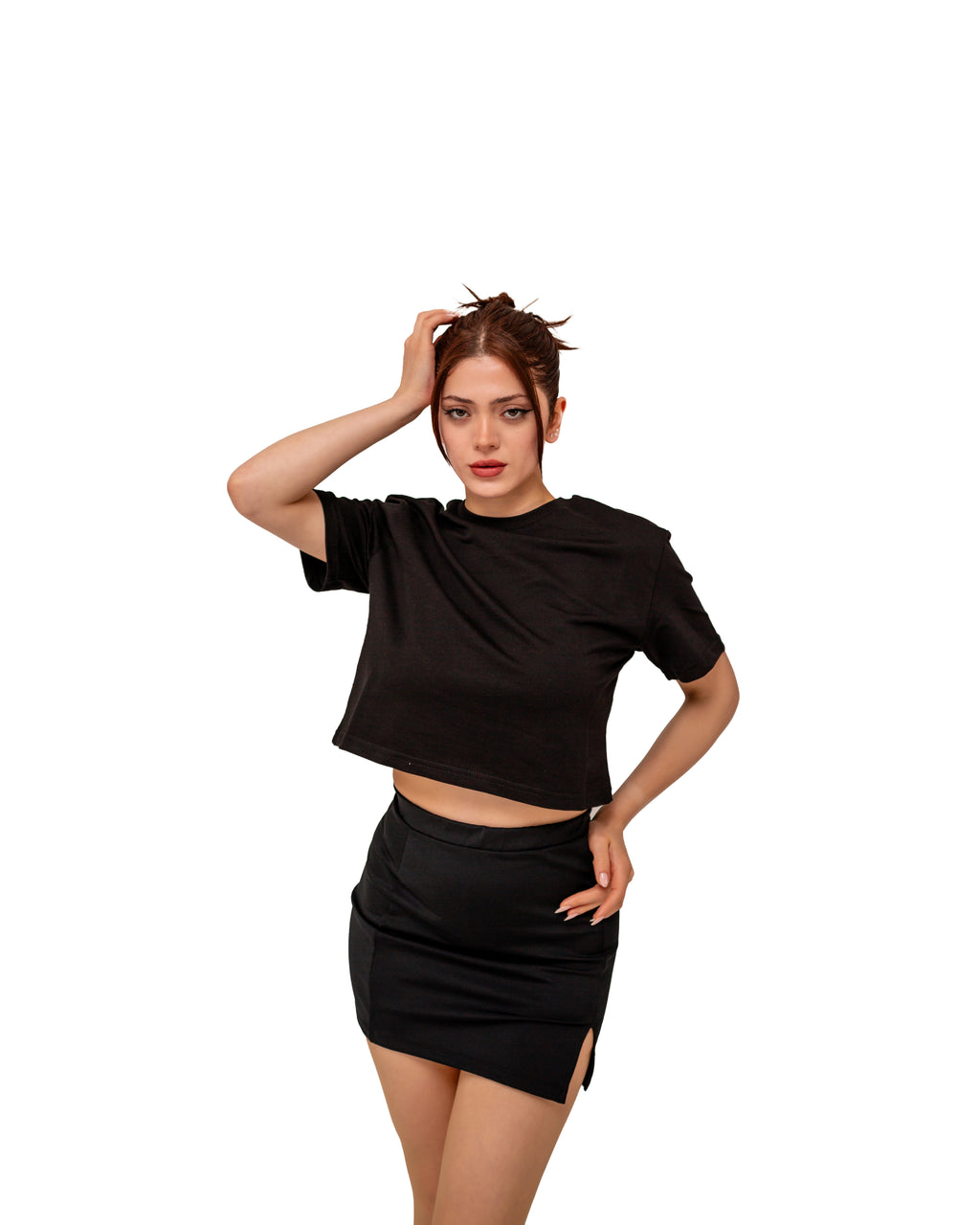 T’OMVES Siyah Oversize Crop T-Shirt