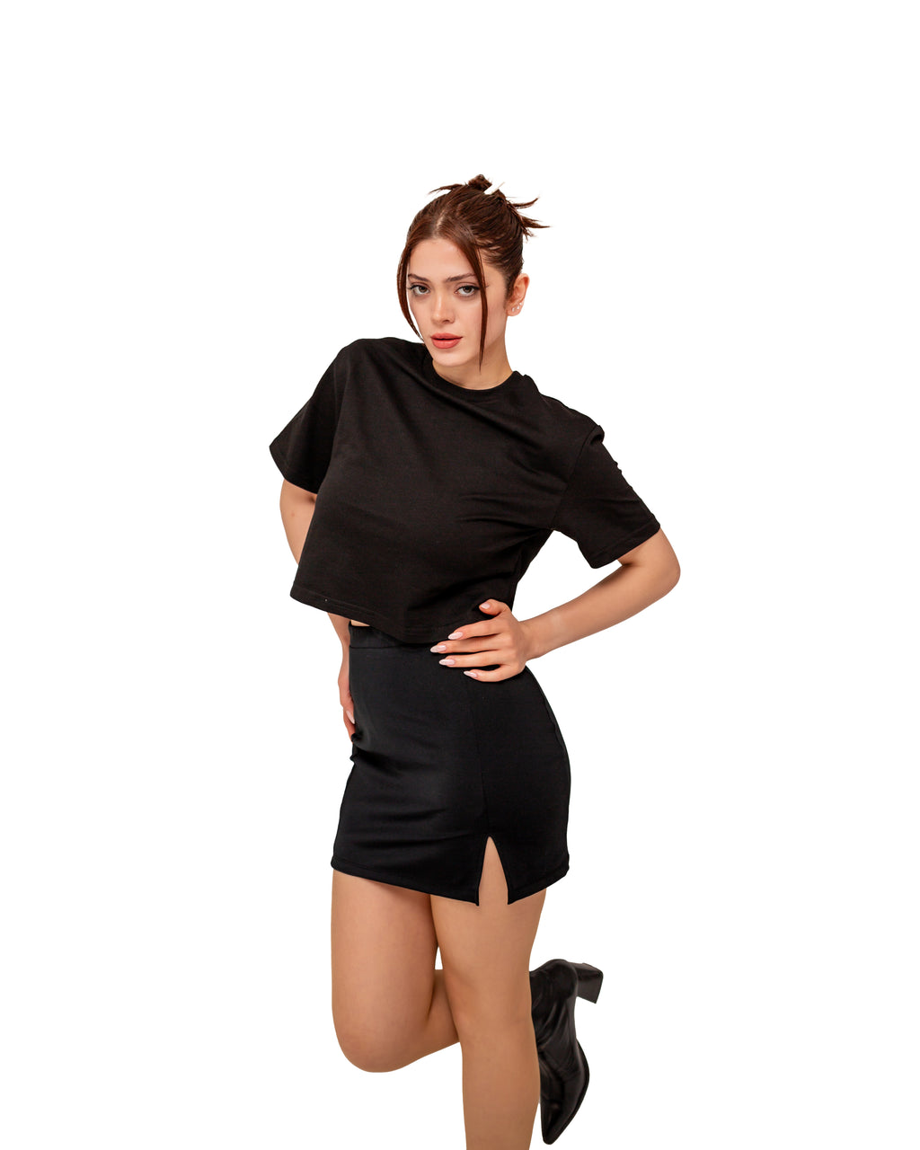 T’OMVES Siyah Oversize Crop T-Shirt