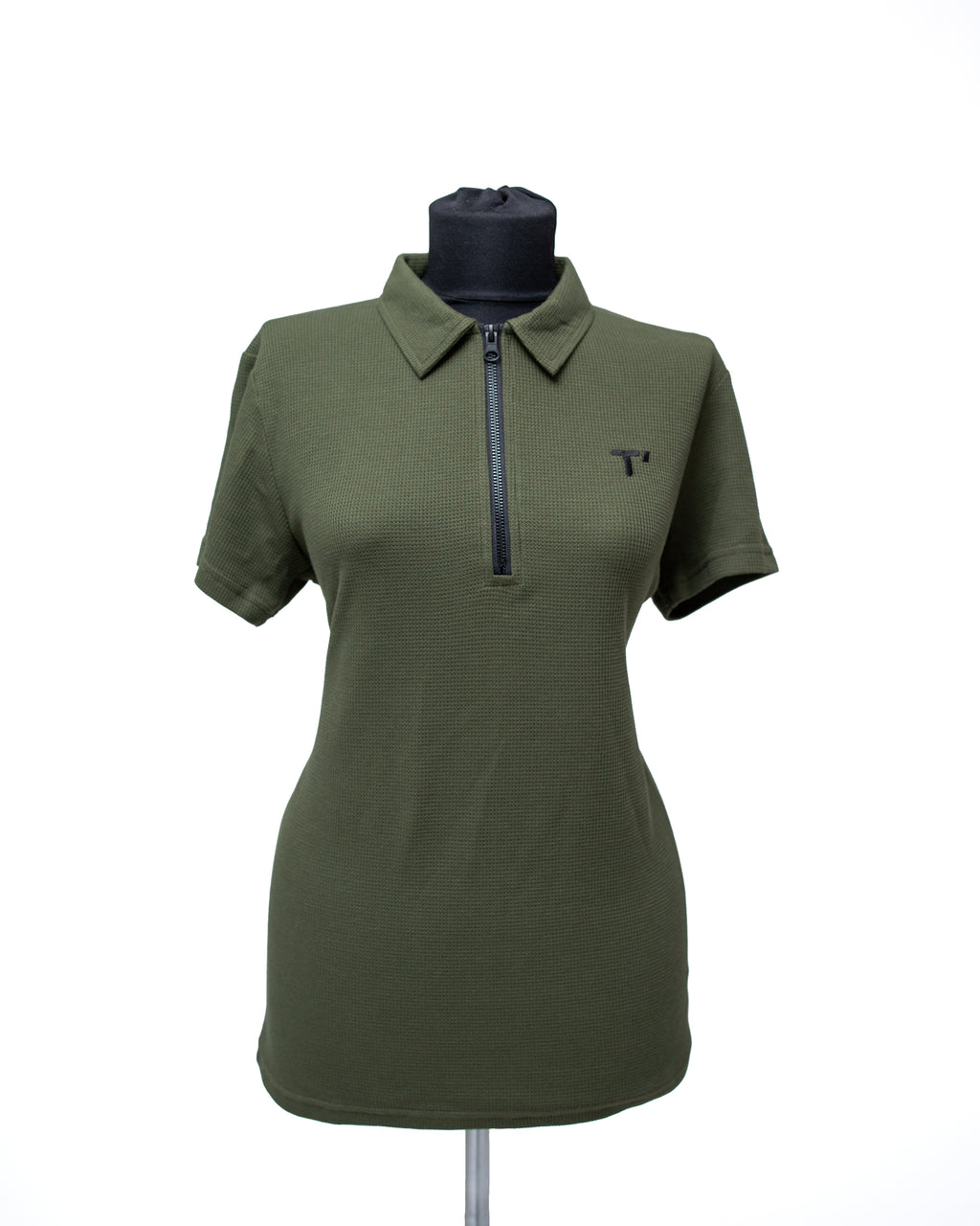 T’OMVES Haki Kadın Polo Yaka Fermuarlı T-Shirt