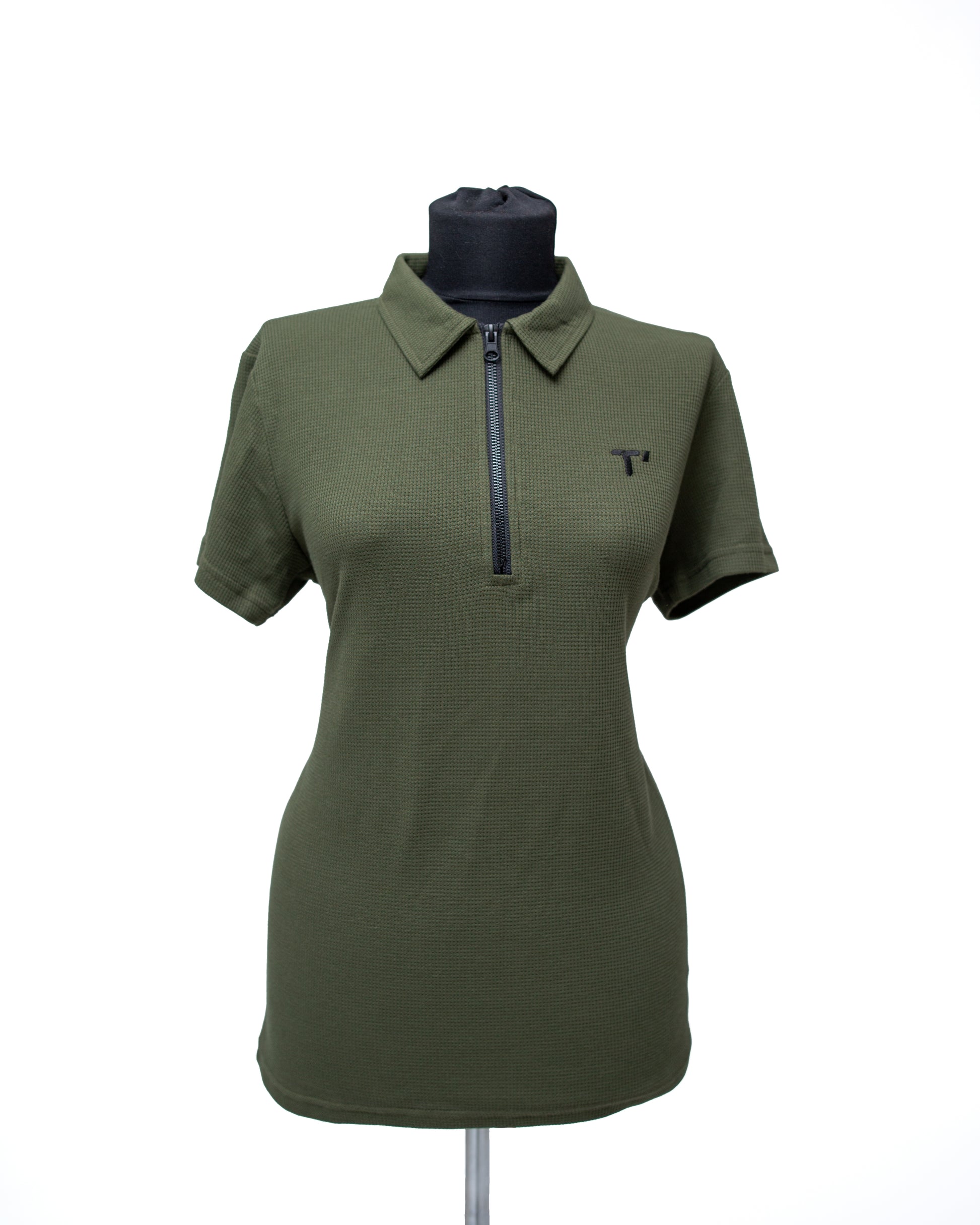 T’OMVES Haki Kadın Polo Yaka Fermuarlı T-Shirt
