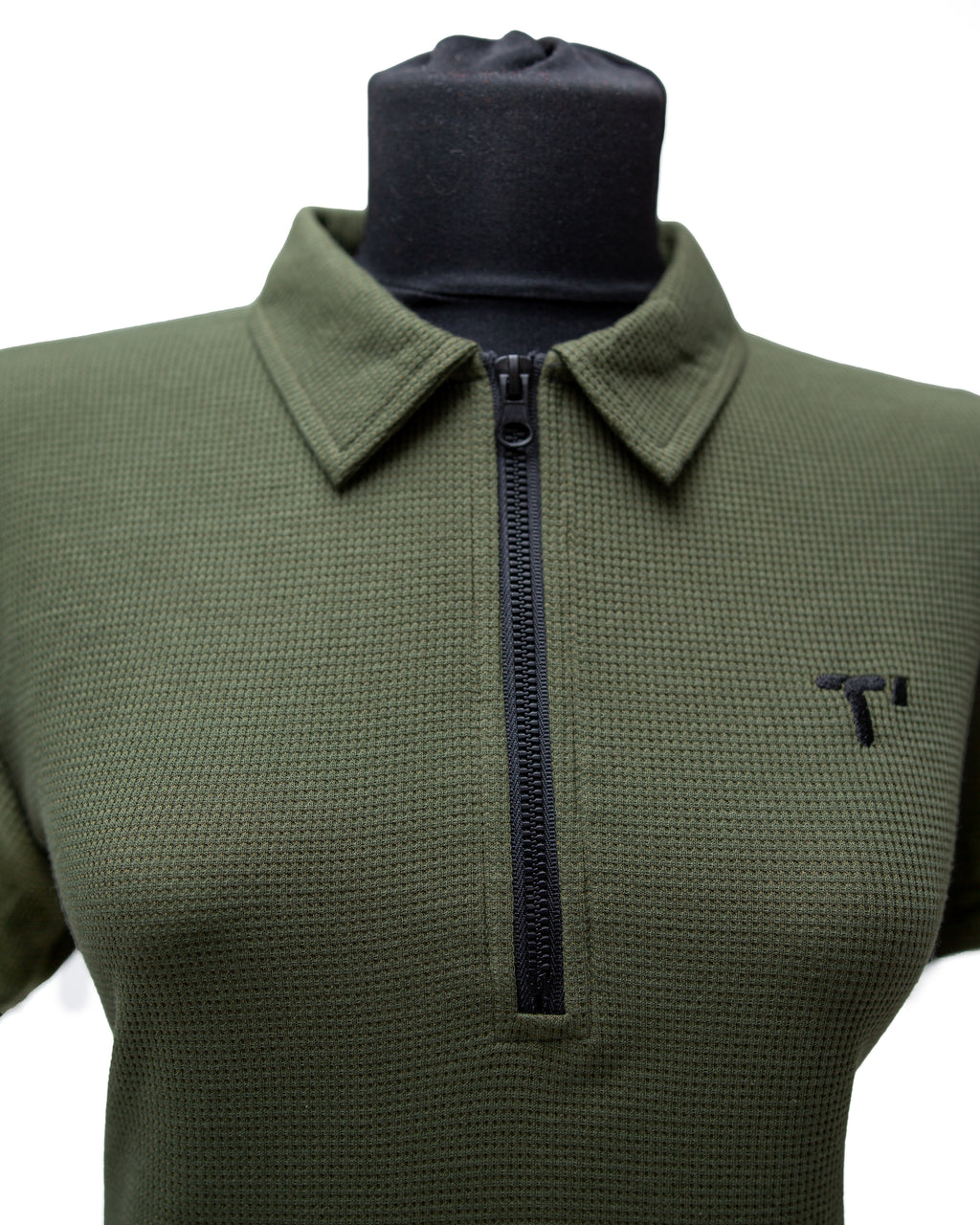 T’OMVES Haki Kadın Polo Yaka Fermuarlı T-Shirt