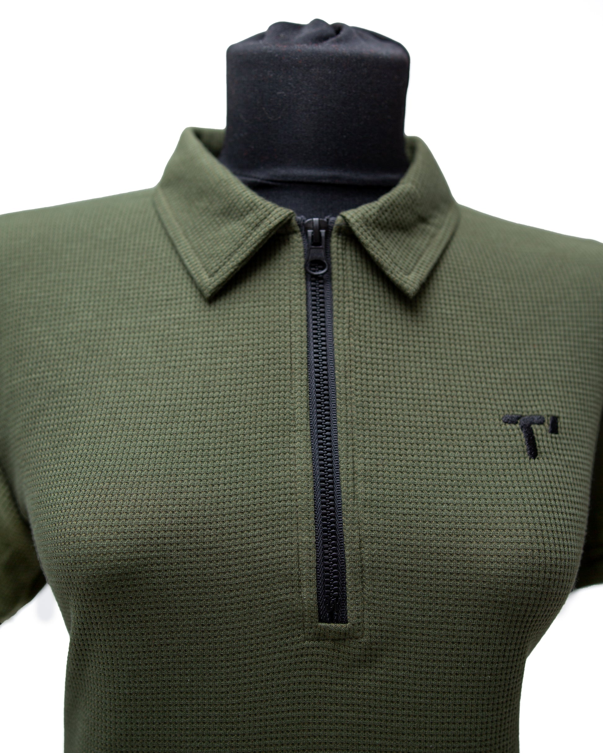 T’OMVES Haki Kadın Polo Yaka Fermuarlı T-Shirt