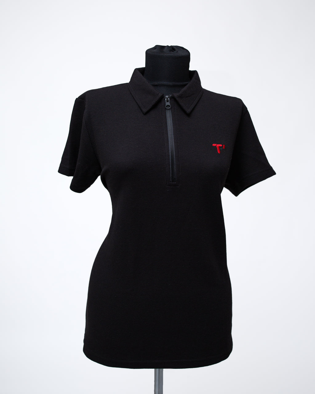T’OMVES Siyah Kadın Polo Yaka Fermuarlı T-Shirt