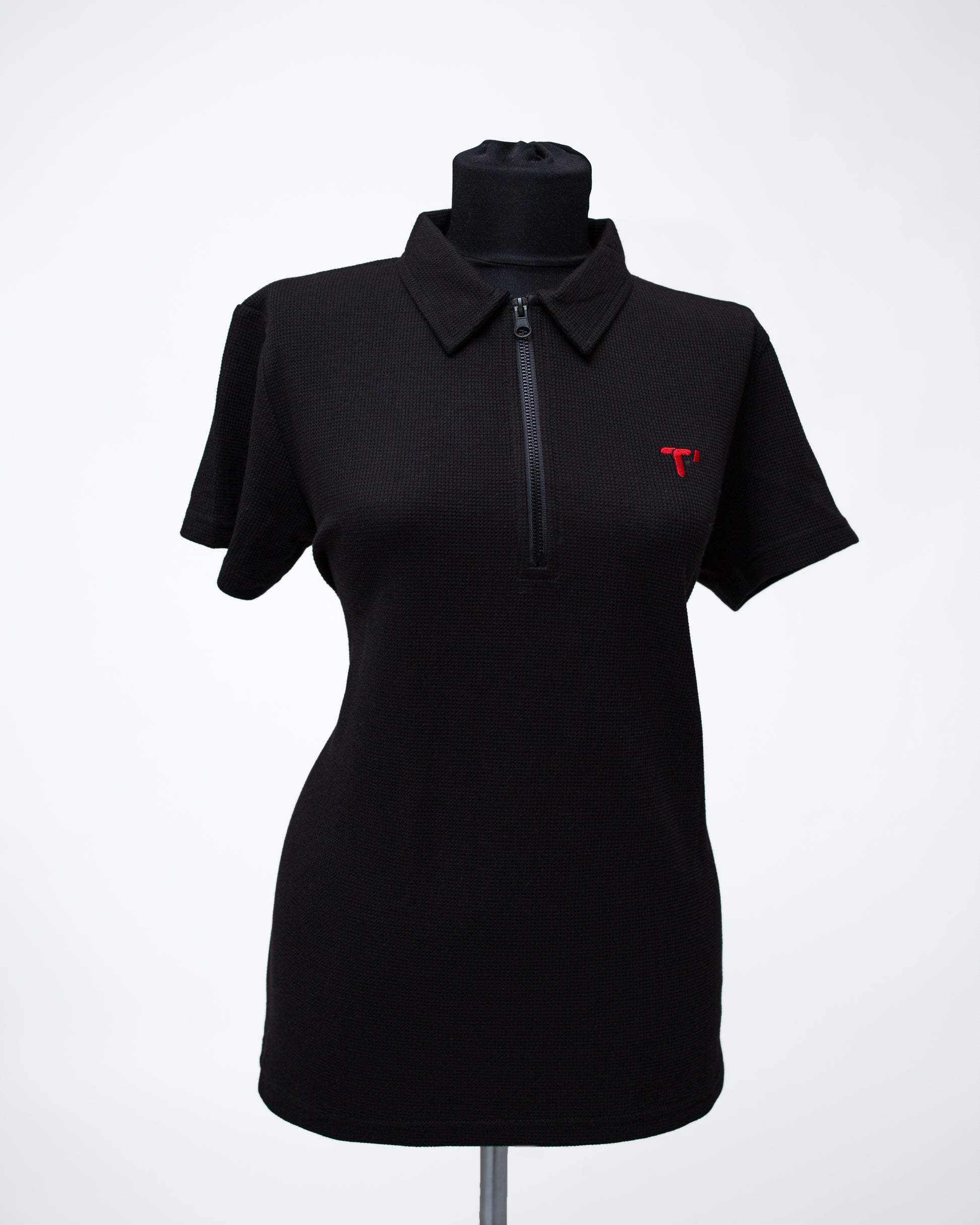 T’OMVES Siyah Kadın Polo Yaka Fermuarlı T-Shirt