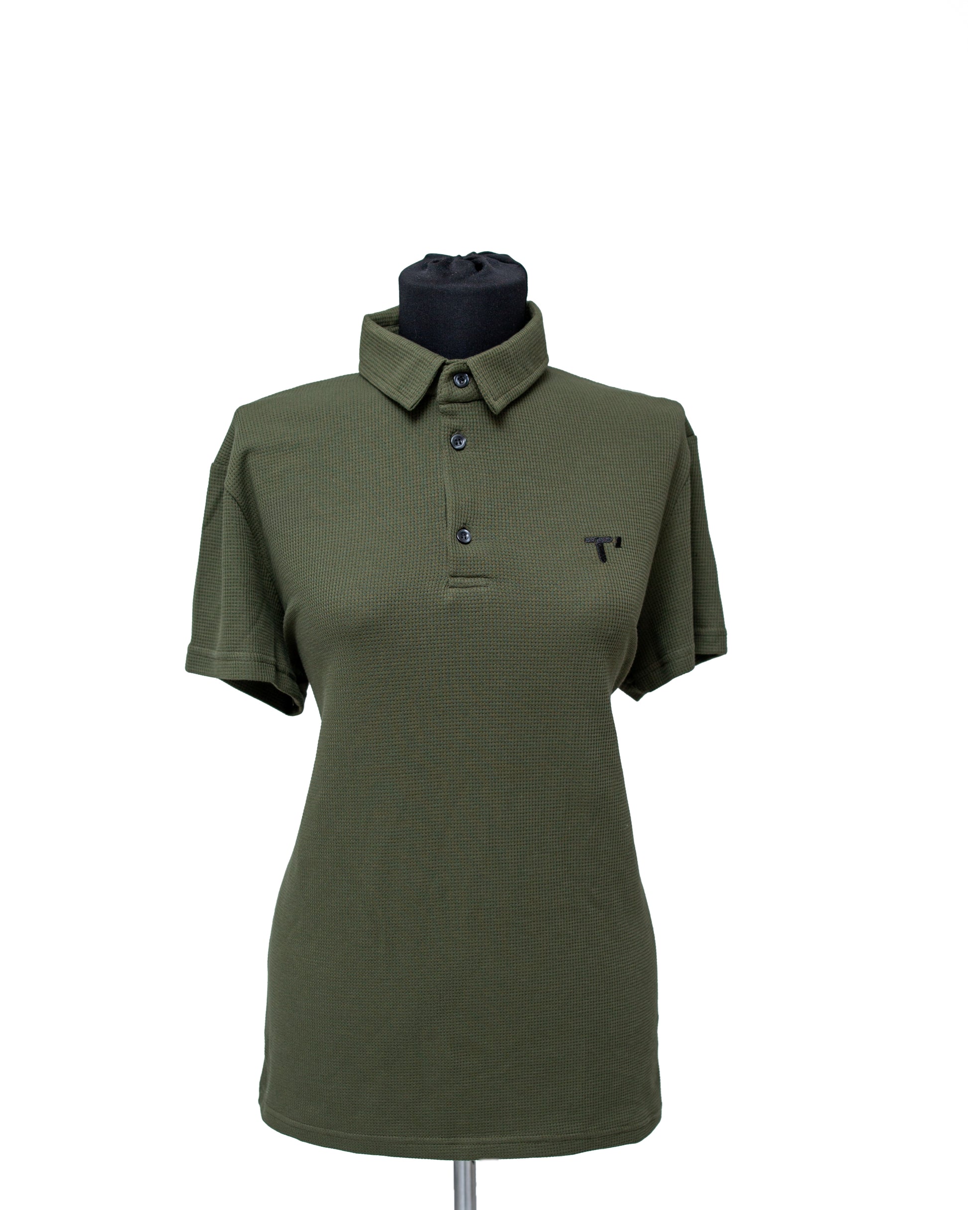 T’OMVES Haki Kadın Polo Yaka Düğmeli T-Shirt