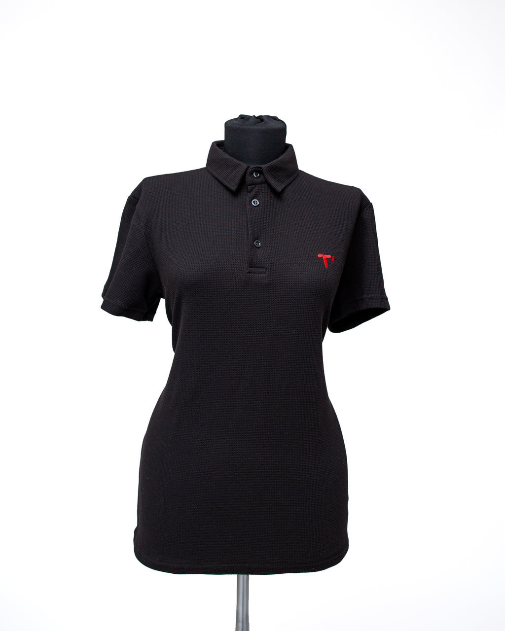 T’OMVES Siyah Kadın Polo Yaka Düğmeli T-Shirt