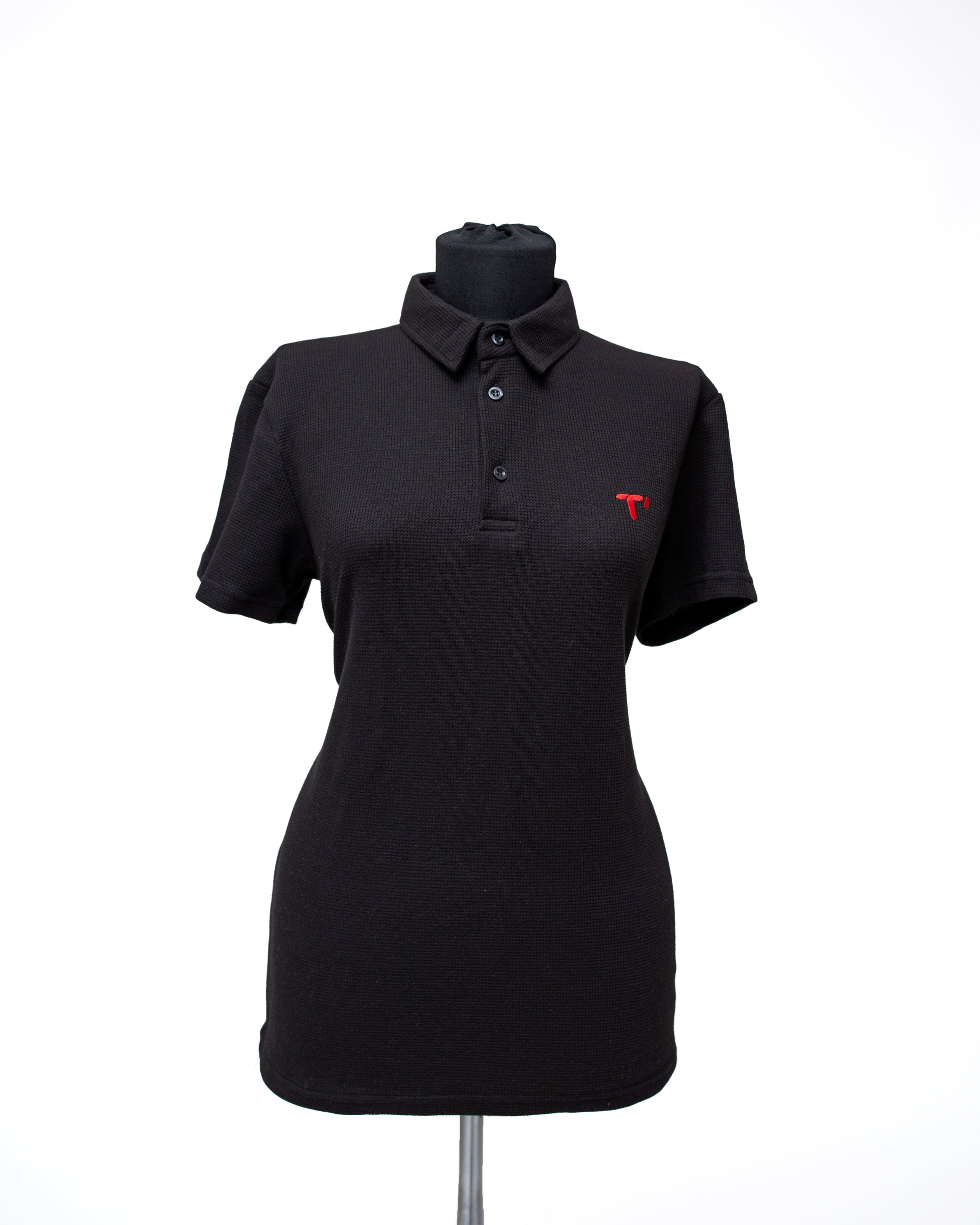 T’OMVES Siyah Kadın Polo Yaka Düğmeli T-Shirt