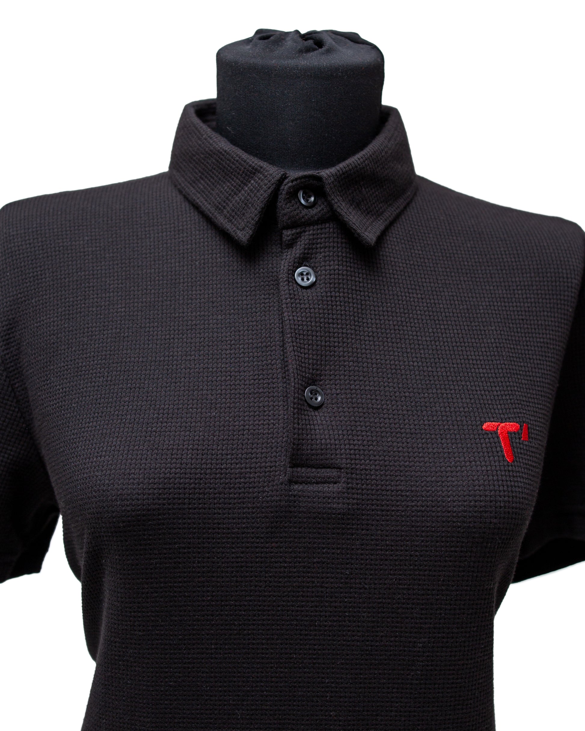 T’OMVES Siyah Kadın Polo Yaka Düğmeli T-Shirt